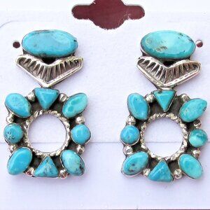 CHACO CANYON Drop Cluster Sterling Silver Kingman Turquoise Earrings NWT